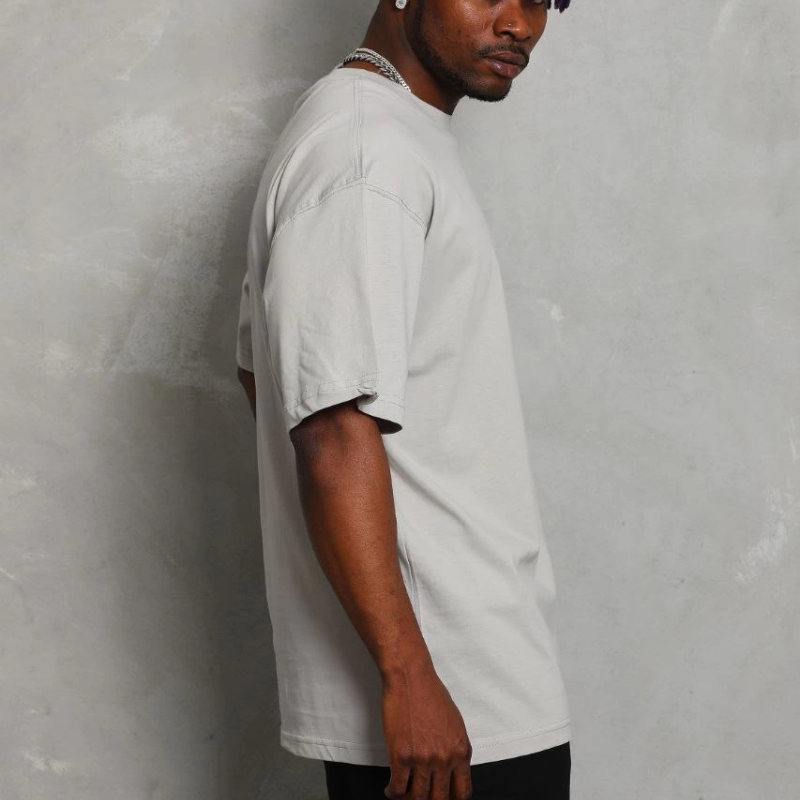 Oversize Düz Bisiklet Yaka T-Shirt - Gri -