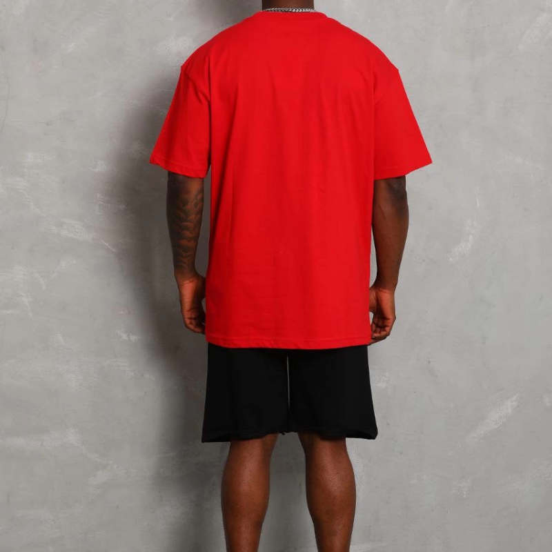 Oversize Düz Bisiklet Yaka T-Shirt - Kırmızı -