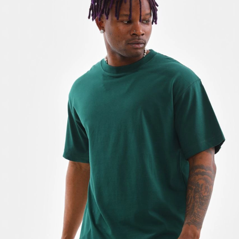 Oversize Düz Bisiklet Yaka T-Shirt - Koyu Yeşili