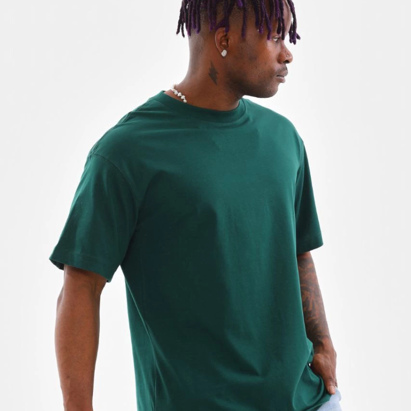 Oversize Düz Bisiklet Yaka T-Shirt - Koyu Yeşili