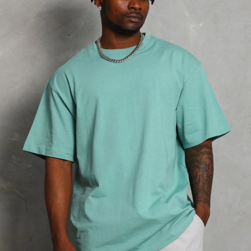 Oversize Düz Bisiklet Yaka T-Shirt - Mint Yeşili -