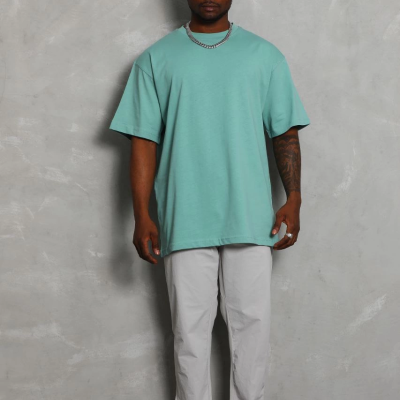 Oversize Düz Bisiklet Yaka T-Shirt - Mint Yeşili -