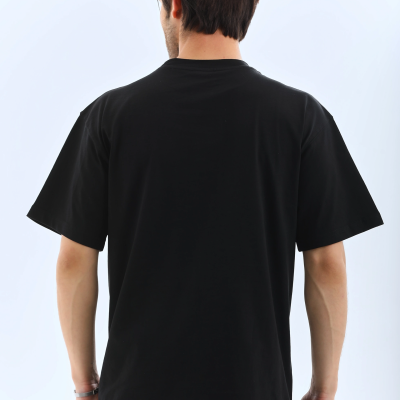 Oversize Düz Bisiklet Yaka T-Shirt - Siyah