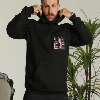 Oversize Kapüşonlu Sweatshirt –Sırt ve Ön Baskılı, Siyah -