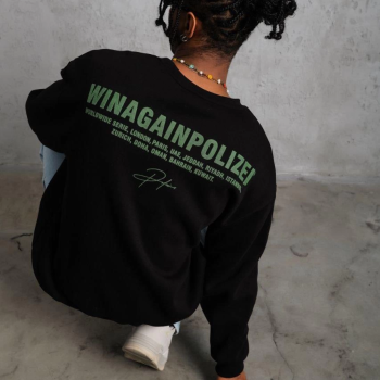 Oversize Sweatshirt – Siyah Renk | Ön ve Sırt Baskılı, Üç İplik İçi Pamuklu Kumaş, Rahat Kalıp, Ribanalı Kışlık Sweat | Winagain Polizei Serisi - Siyah