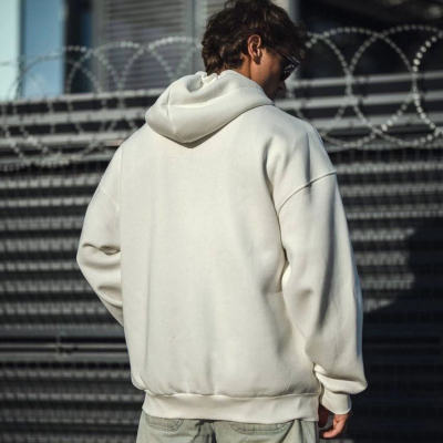 Oversize Tam Fermuarlı Uzun Kol Hırka - Beyaz