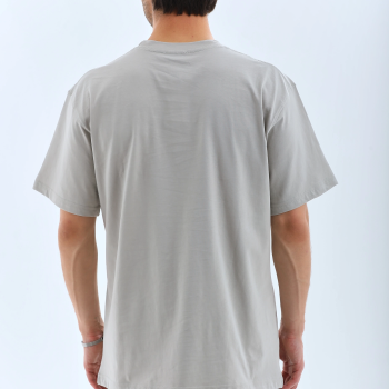 Oversize Taşlı Bisiklet Yaka T-Shirt - Gri -