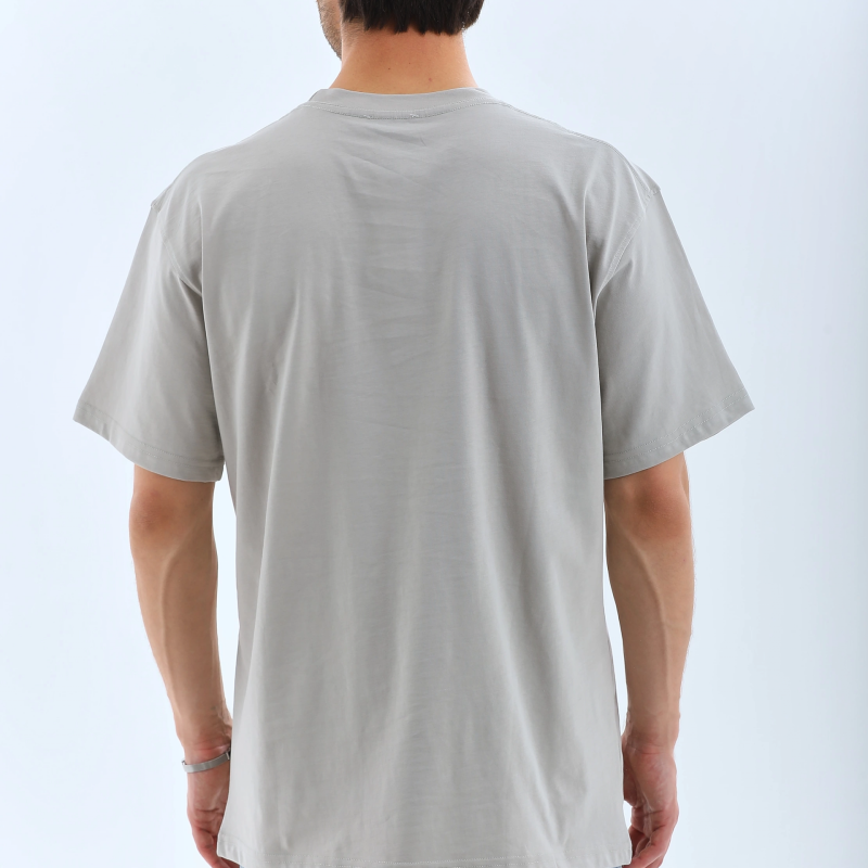 Oversize Taşlı Bisiklet Yaka T-Shirt - Gri -