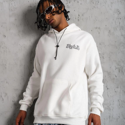 OversizeKapüşonlu Sweat – Kol ve Etek Ribana DetaylıBeyaz -