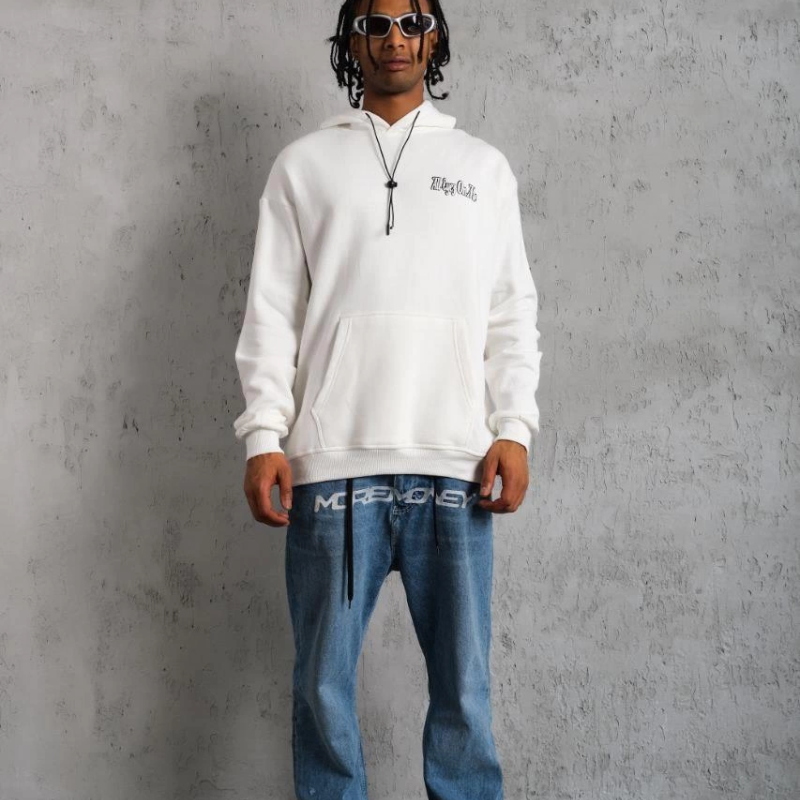 OversizeKapüşonlu Sweat – Kol ve Etek Ribana DetaylıBeyaz -