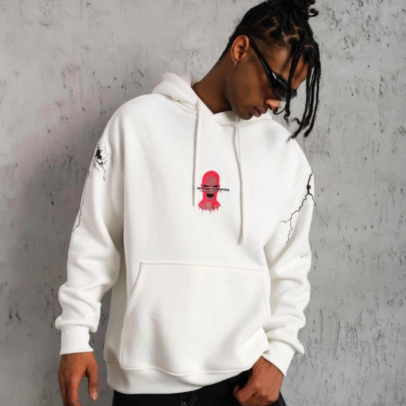 OversizeKapüşonlu Sweatshirt – “Don’t Be Terrified”  Beyaz -