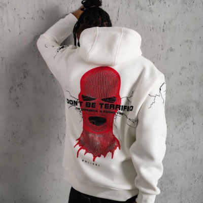 OversizeKapüşonlu Sweatshirt – “Don’t Be Terrified”  Beyaz -