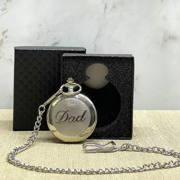 Özel Kutulu Dad (Baba) Tasarımlı Gümüş Köstekli Saat 