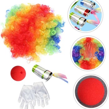 Palyaço Saç, Burun, Eldiven, Baston Seti 4'lü