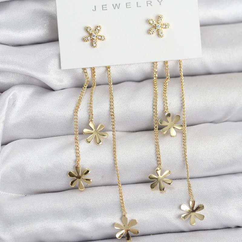 Papatya Model Gold Renk Pirinç Sallantılı Kadın Küpe