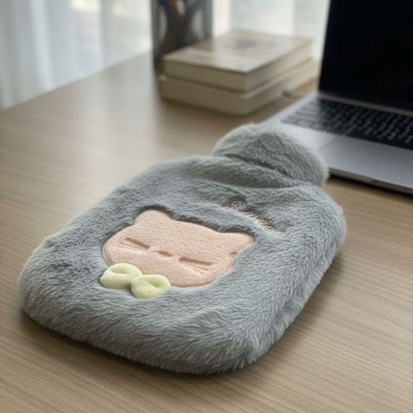 Papyonlu Kedi Figürlü Mavi Peluş Sıcak Su Torbası 1 Litre