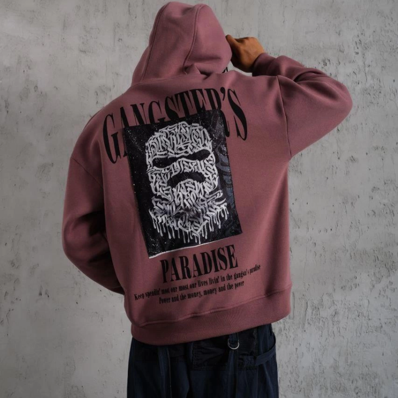 Paradise Baskılı Kapüşonlu Sweat - Gül Kurusu