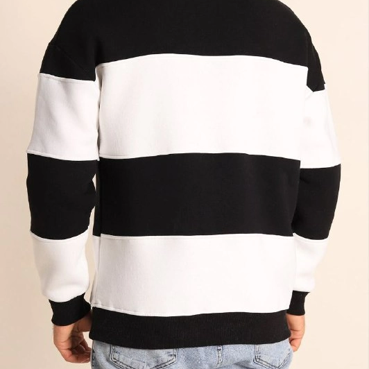 Parçalı Bisiklet Yaka Baskılı SweatShirt - Siyah -