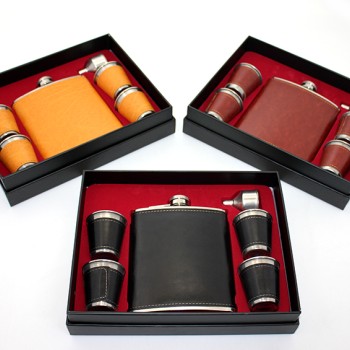 Paslanmaz Çelik 4 Shot Bardaklı Derili Matara Seti Model 2