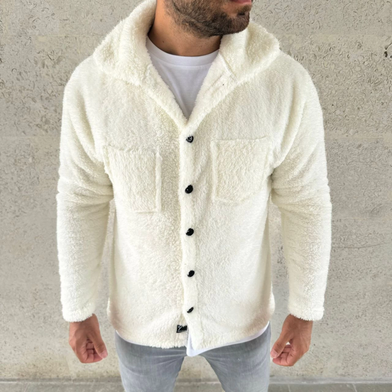 Pelüş Polar Hırka Gömlek - Beyaz -