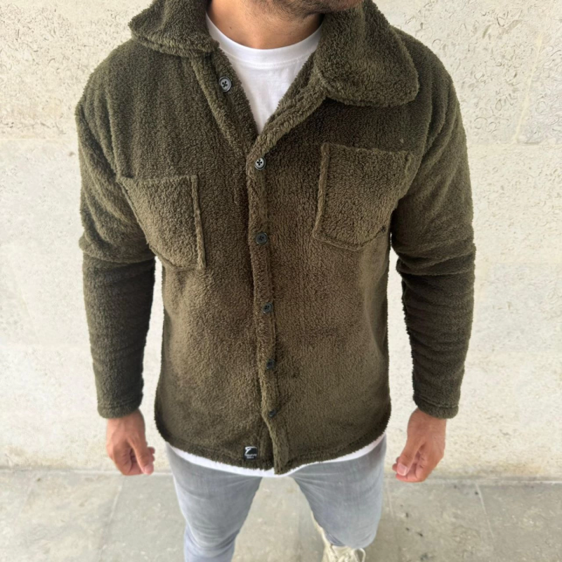 Pelüş Polar Hırka Gömlek - Haki -