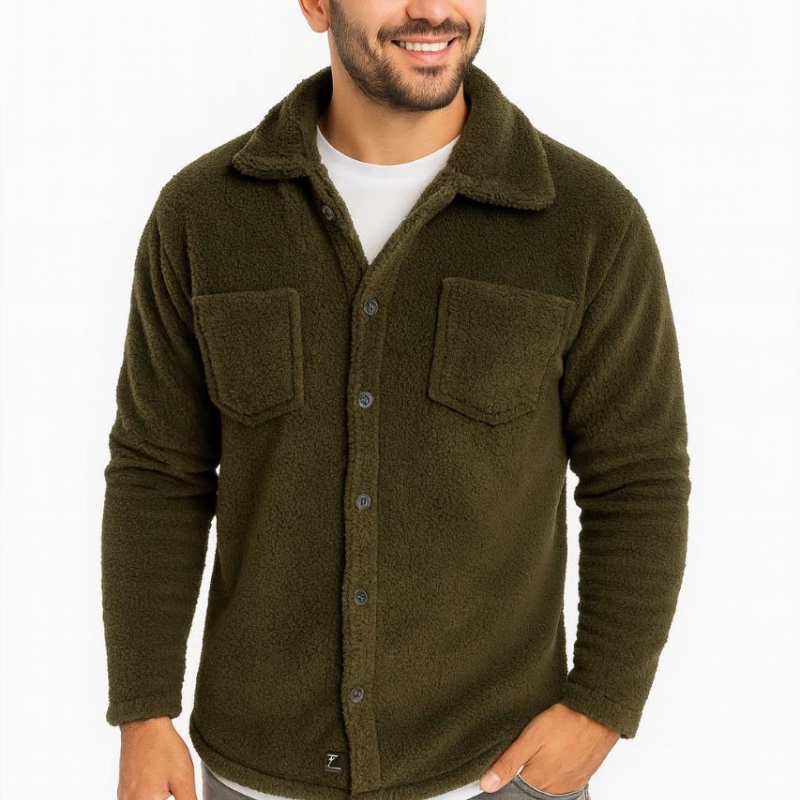 Pelüş Polar Hırka Gömlek - Haki -