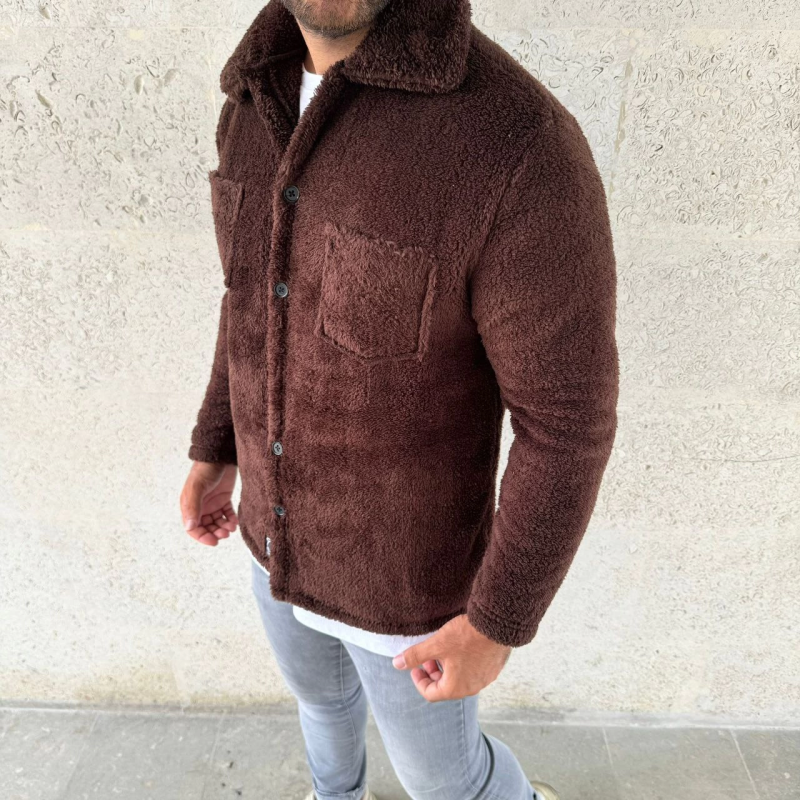 Pelüş Polar Hırka Gömlek - Kahverengi -