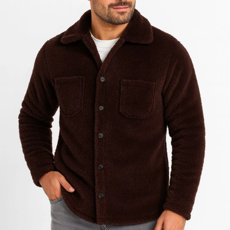 Pelüş Polar Hırka Gömlek - Kahverengi -