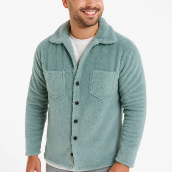 Pelüş Polar Hırka Gömlek – Yakalı, İlik Düğmeli, Göğüs Cepli, Yumuşak Dokulu Kışlık Regular Fit Rahat Günlük Model - Bebe Mavisi -