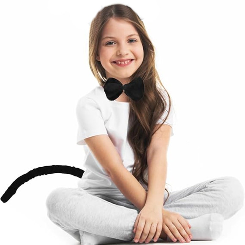 Peluş Siyah Renk Kuyruk ve Papyon Yetişkin Çocuk Uyumlu