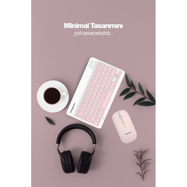 Pembe Kablosuz Klavye Ve Mouse Seti