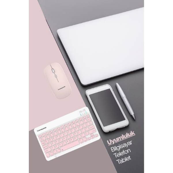 Pembe Kablosuz Klavye Ve Mouse Seti