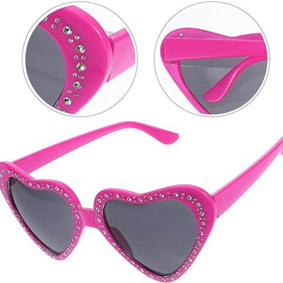 Pembe Kalp Taşlı Parti Gözlüğü