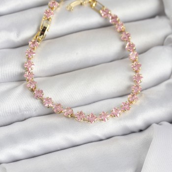 Pembe Kare Zirkon Taşlı Gold Renk Pirinç Su Yolu Kadın Bileklik