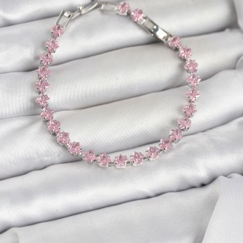 Pembe Kare Zirkon Taşlı Gümüş Renk Pirinç Su Yolu Kadın Bileklik