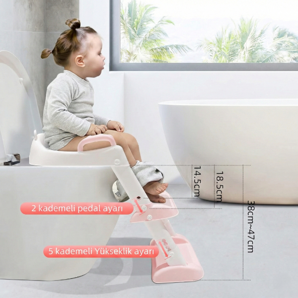 Pembe Merdivenli Çocuk Klozet Tuvalet Eğitimi Aparatı 