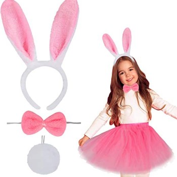 Pembe Tavşan Tacı Etek Papyon Kuyruk Kostüm Seti Çocuk Boy