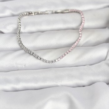 Pembe ve Beyaz Zirkon Taşlı Gümüş Renk Su Yolu Kadın Bileklik