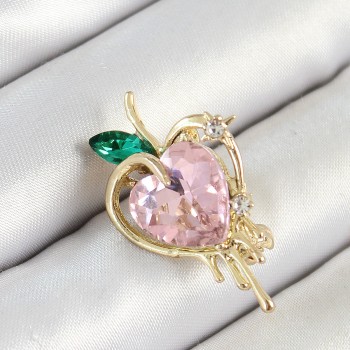 Pembe Ve Yeşil Zirkon Taşlı 3D Eriyen Kalp Figürlü Gold Renk Kadın Broş