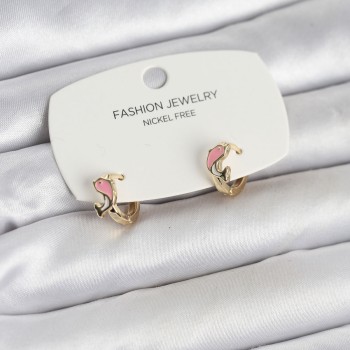 Pembe Yunus Balığı Model Gold Renk Pirinç Çocuk Küpe