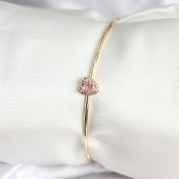Pembe Zirkon Taşlı Kalp Model Gold Renk Kadın Bileklik