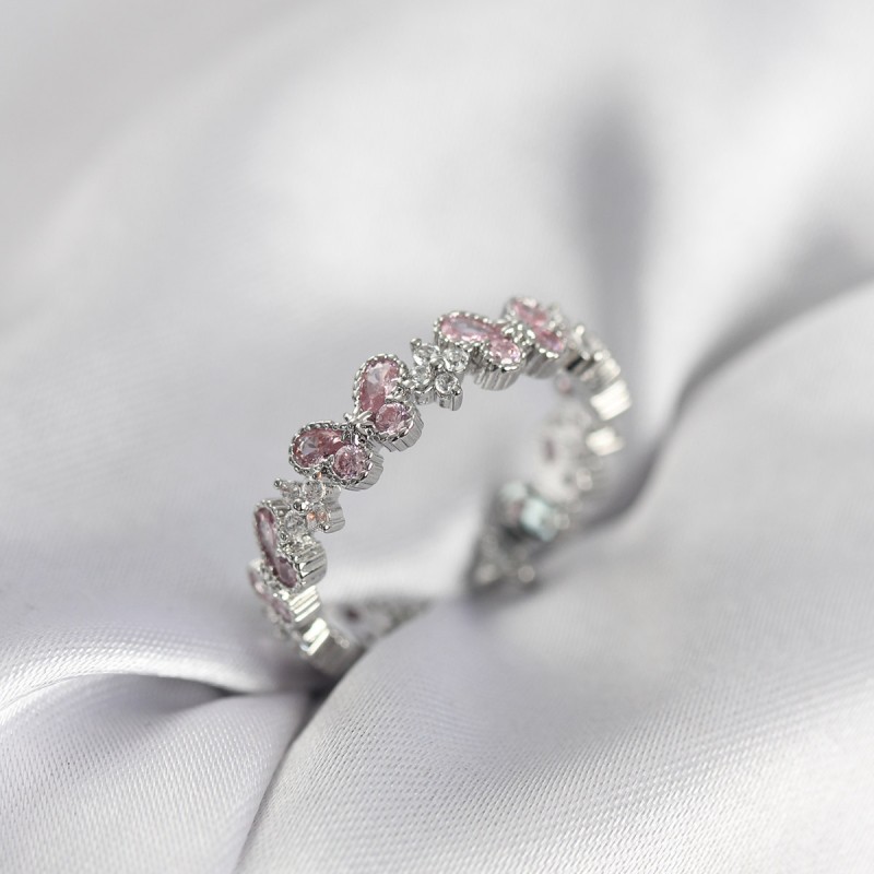 Pembe Zirkon Taşlı Kelebek Model Kadın Yüzük