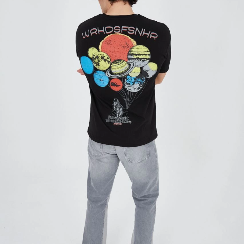 Penye Baskılı T-Shirt - Siyah