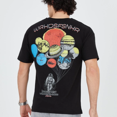 Penye Baskılı T-Shirt - Siyah