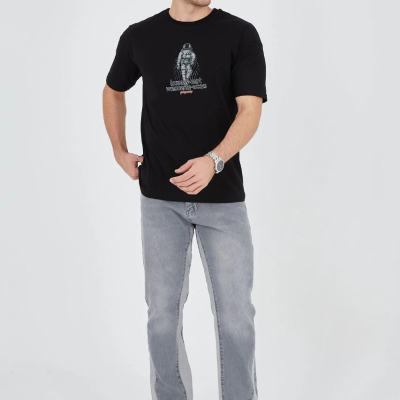 Penye Baskılı T-Shirt - Siyah