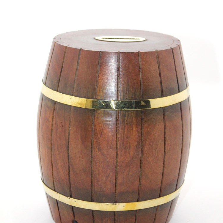 Pirinç Ahşap Fıçı Kumbara 18 Cm 