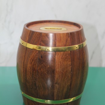 Pirinç Ahşap Fıçı Kumbara 