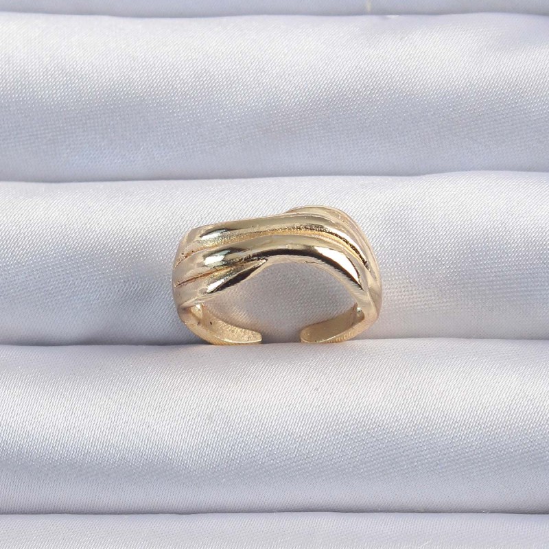 Pirinç Altın Renk Kıvrımlı Ayarlanabilir Yüzük