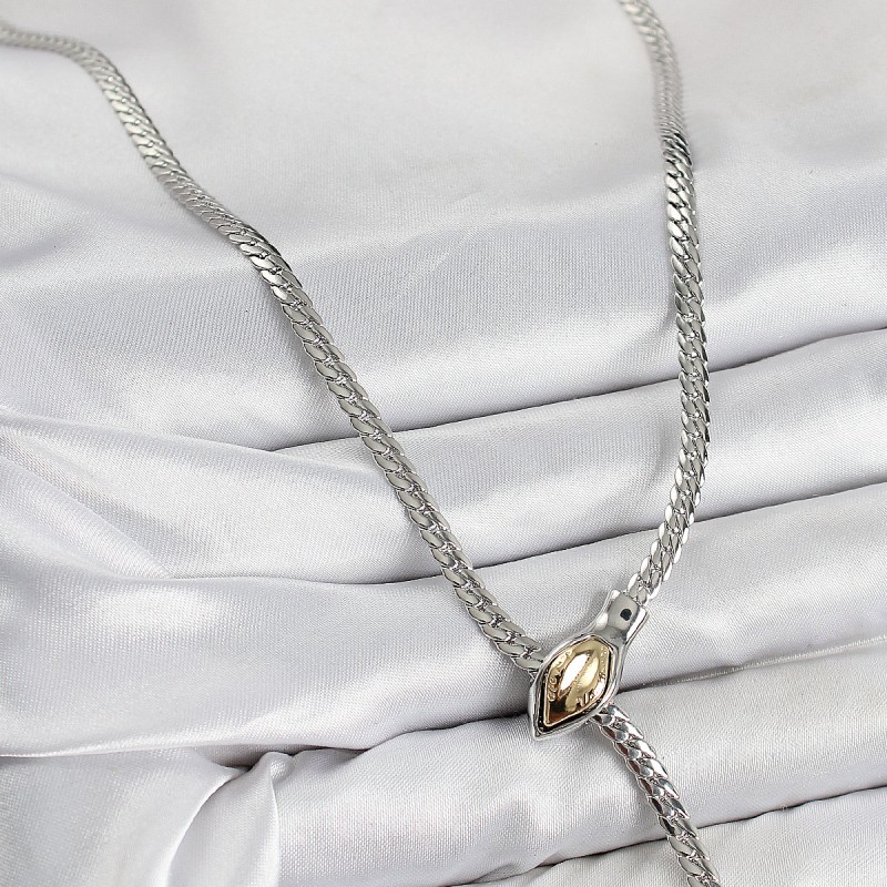 Pirinç Asansörlü Yılan Model Gümüş Renk Kadın Kolye