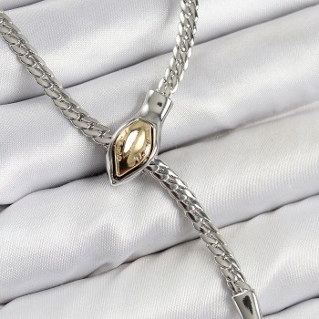 Pirinç Asansörlü Yılan Model Gümüş Renk Kadın Kolye